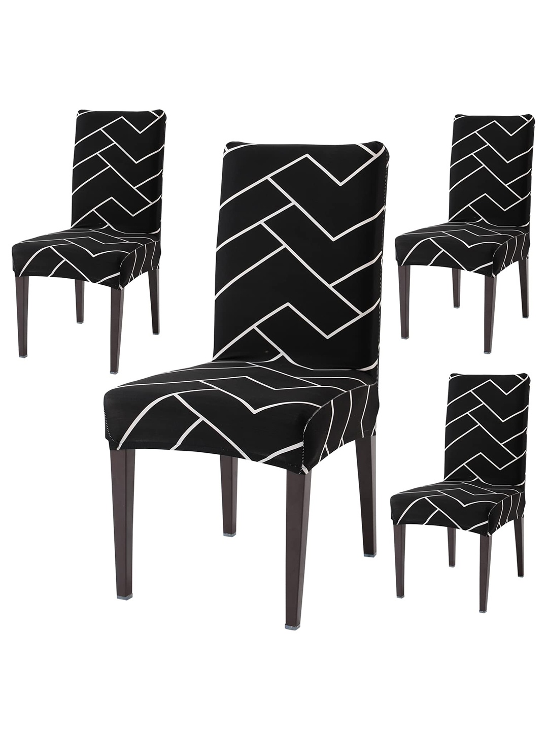 

HOKIPO Black & White 4 Pieces Printed Stretchable Dining Chair Covers