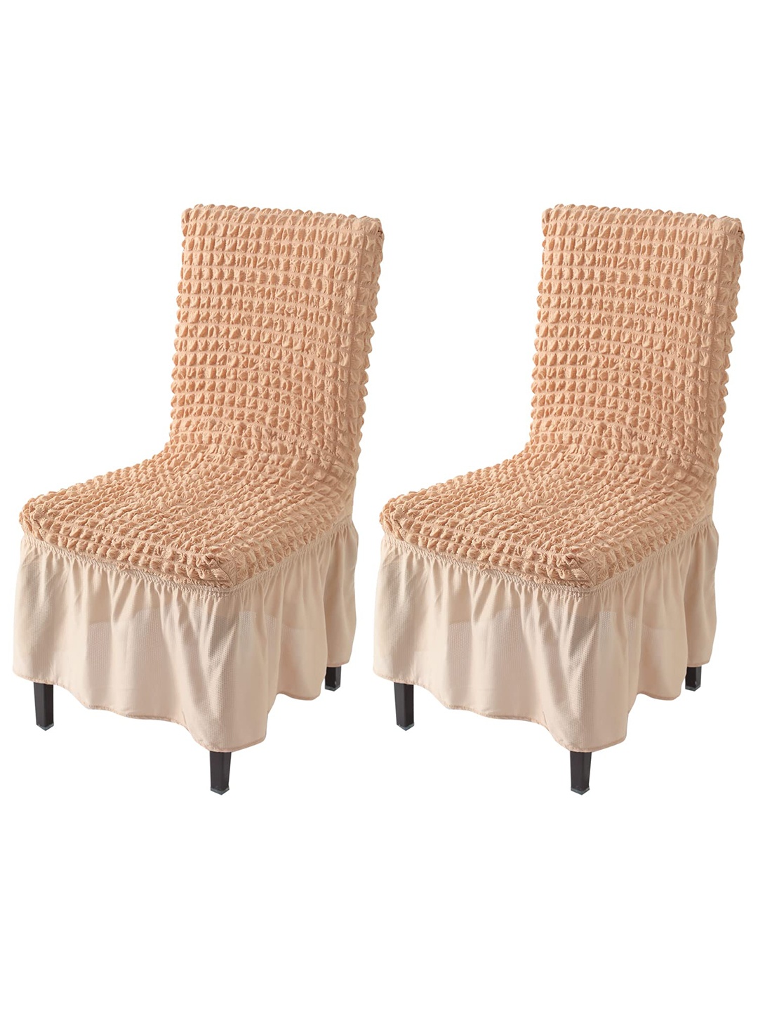 

HOKIPO 2 Pieces Bubble Frill Stretchable Chair Covers, Beige