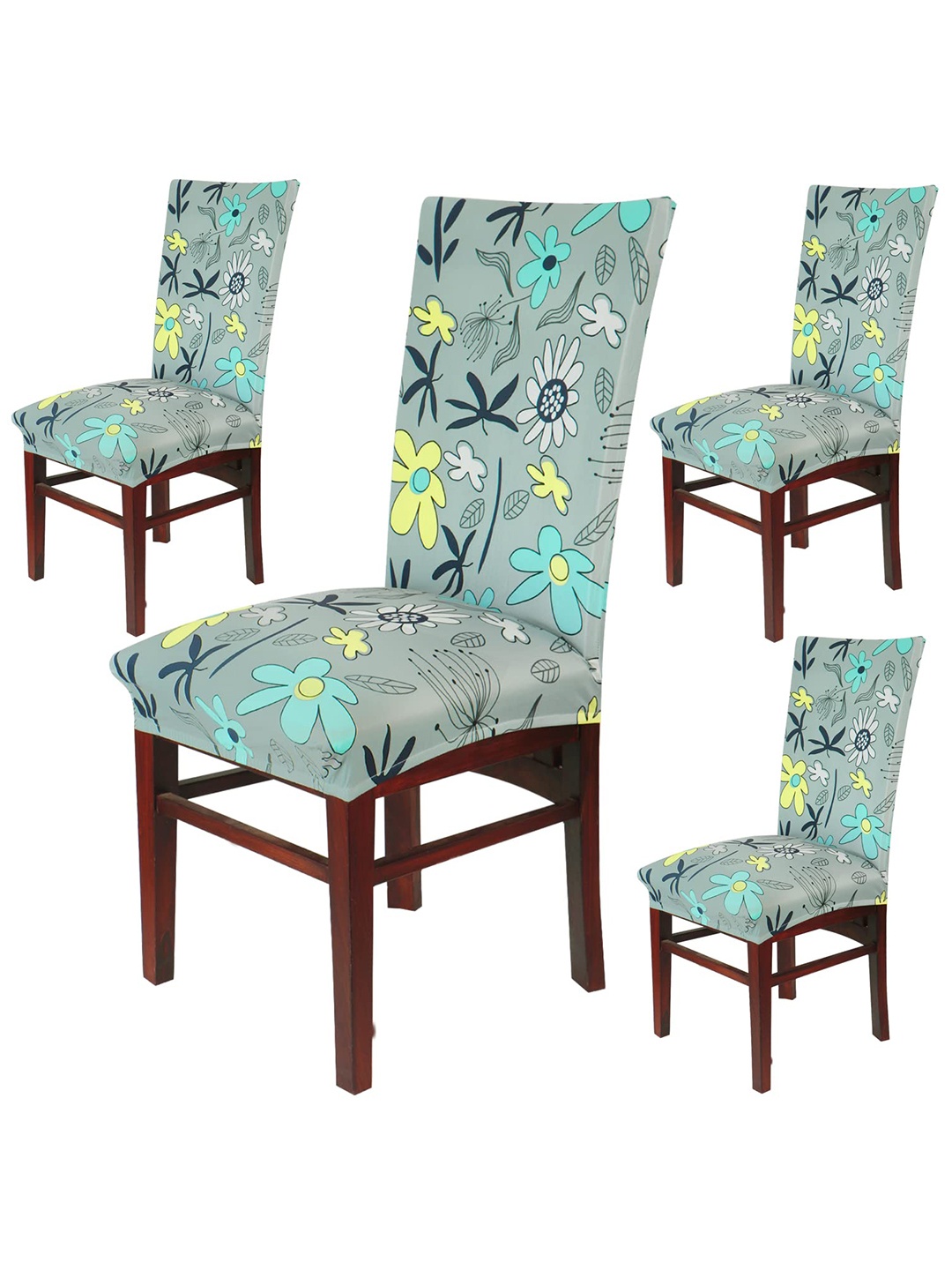 

HOKIPO Grey & Blue 4 Pieces Printed Stretchable Chair Covers