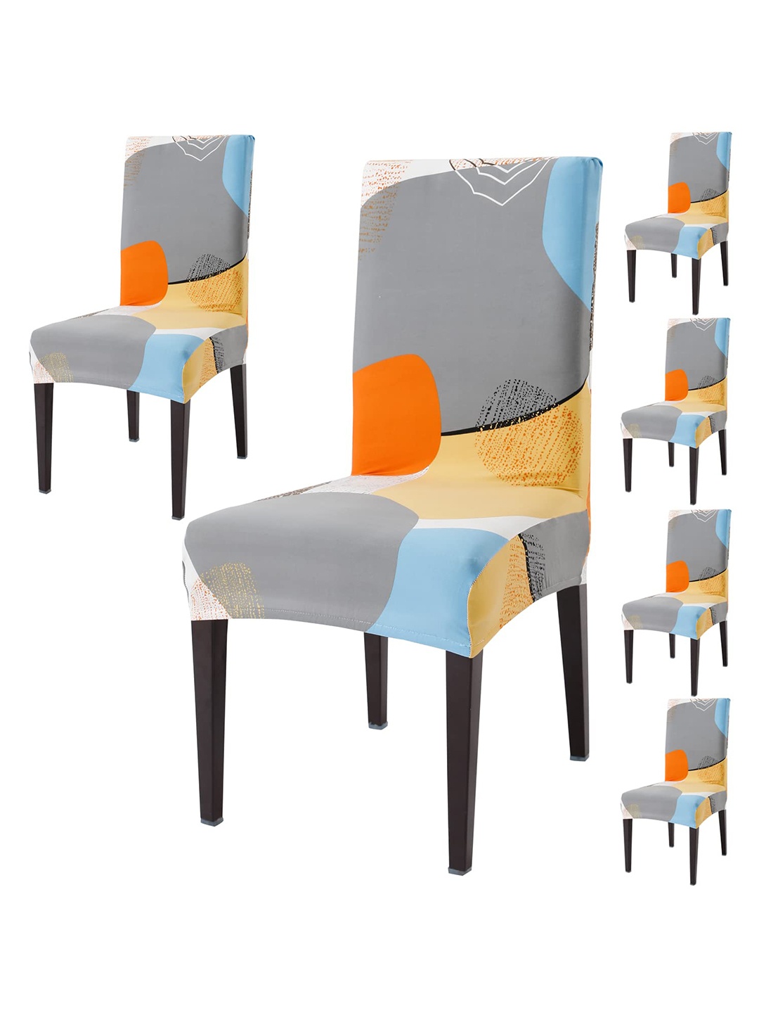 

HOKIPO Grey & Orange 6 Pieces Printed Stretchable Chair Covers