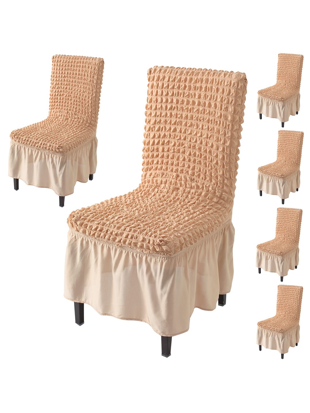 

HOKIPO Beige 6 Pieces Bubble Frill Stretchable Chair Covers