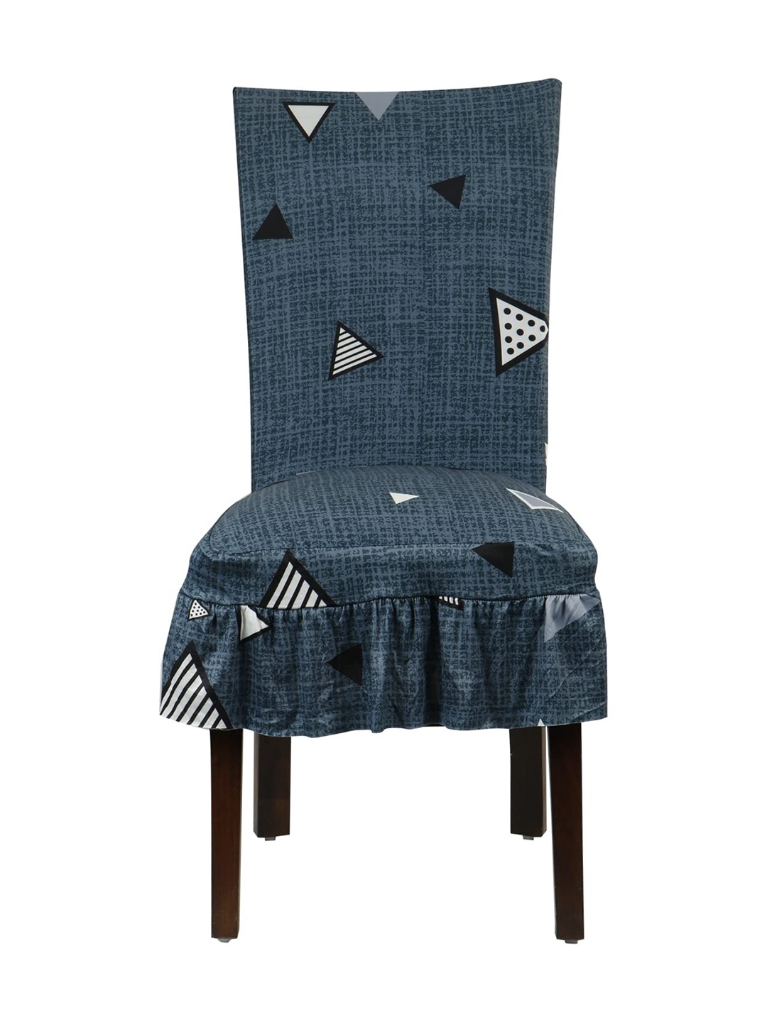 

HOKIPO Blue & White Printed Frill Stretchable Chair Cover, Grey