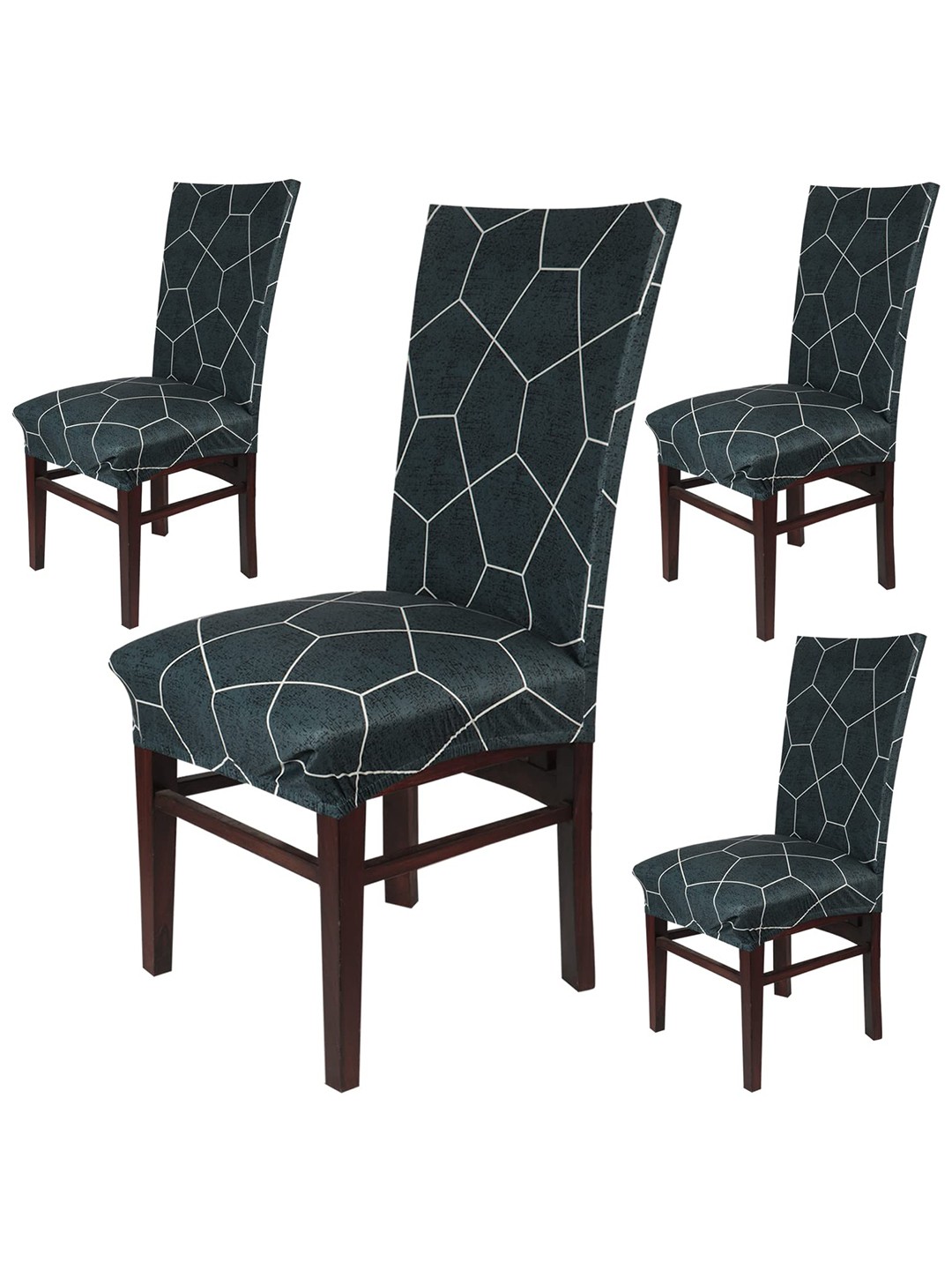 

HOKIPO Grey & White 4 Pieces Geometric Printed Stretchable Chair Covers