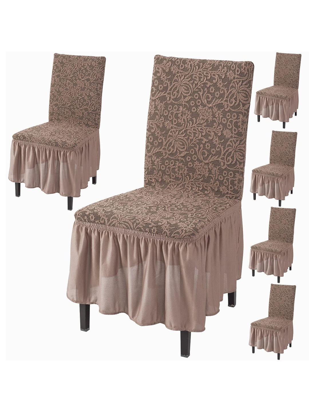 

HOKIPO Grey 6 Pieces Frill Stretchable Chair Covers, Taupe