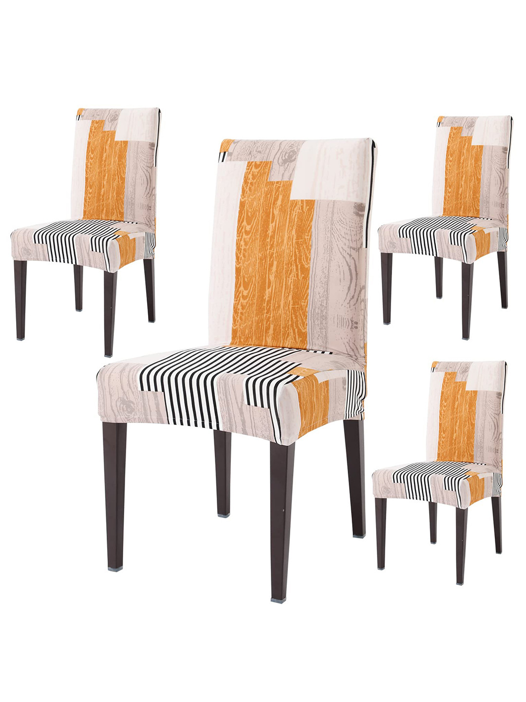 

HOKIPO Off-White & Orange 4 Pieces Printed Stretchable Chair Covers