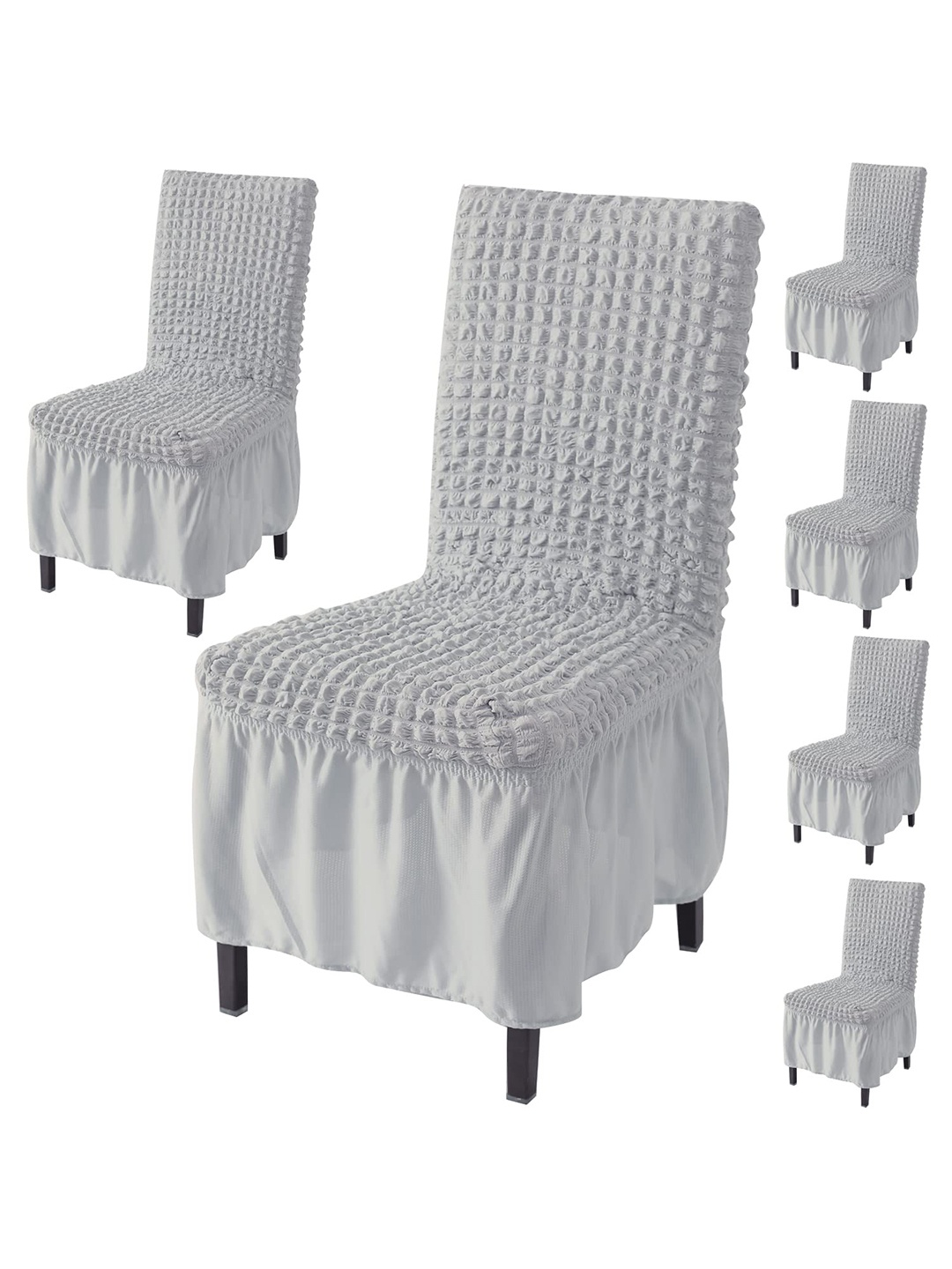 

HOKIPO Grey 6 Pieces Bubble Frill Stretchable Chair Covers