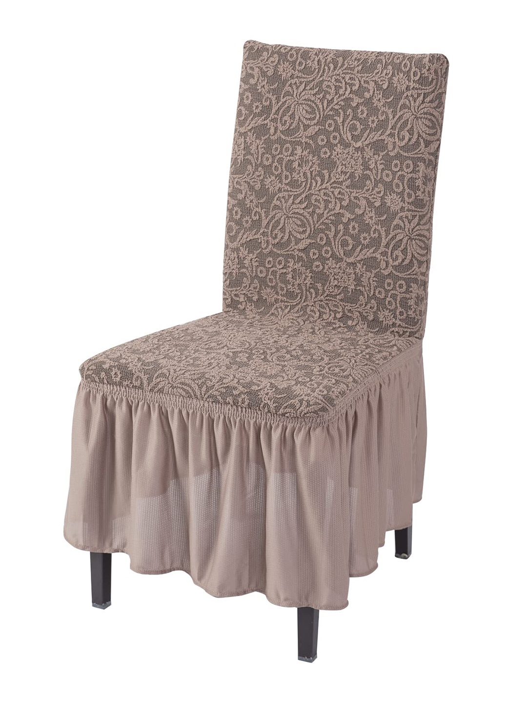 

HOKIPO Taupe Frill Stretchable Chair Cover