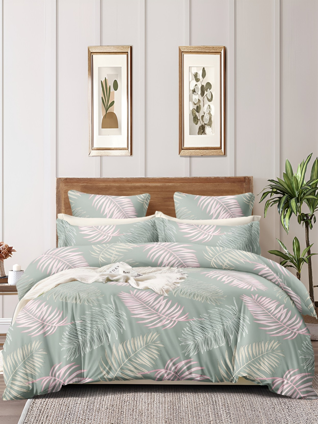 

CHHILAKIYA Green & Pink Floral 210 TC 130 GSM King Bedsheet with 2 Pillow Covers