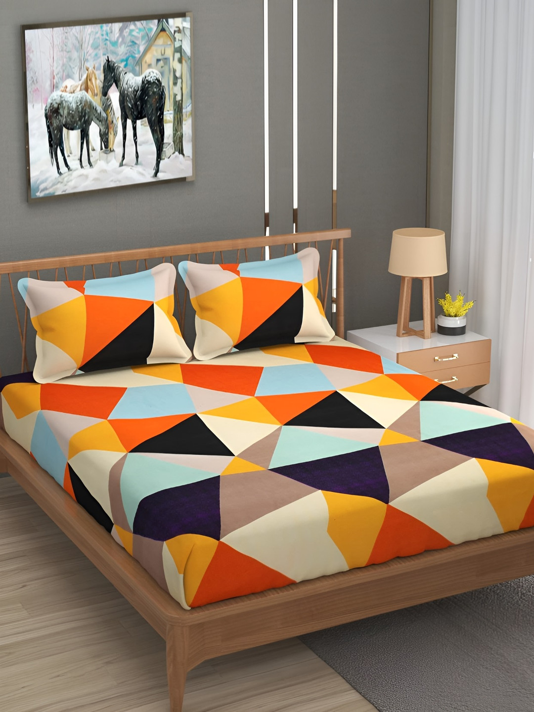 

CHHILAKIYA Yellow & Black 210 TC 130 GSM King Bedsheet with 2 Pillow Covers