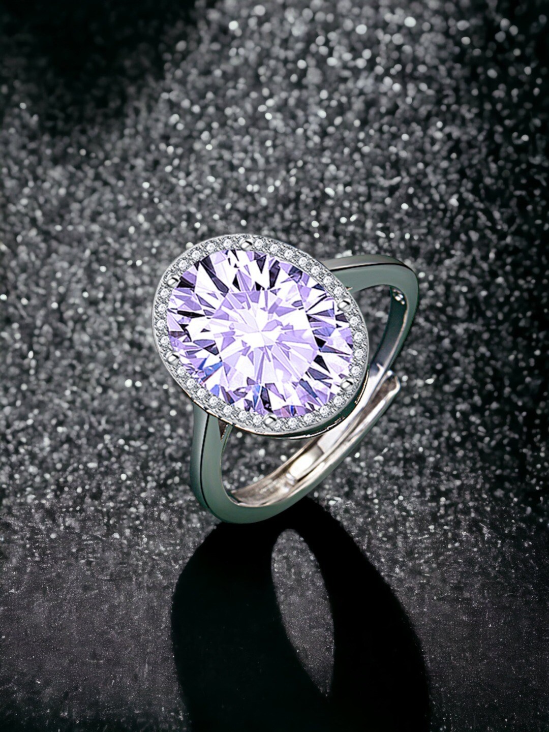

Designs & You Silver-Plated CZ Stone-Studded Adjustable Finger Ring