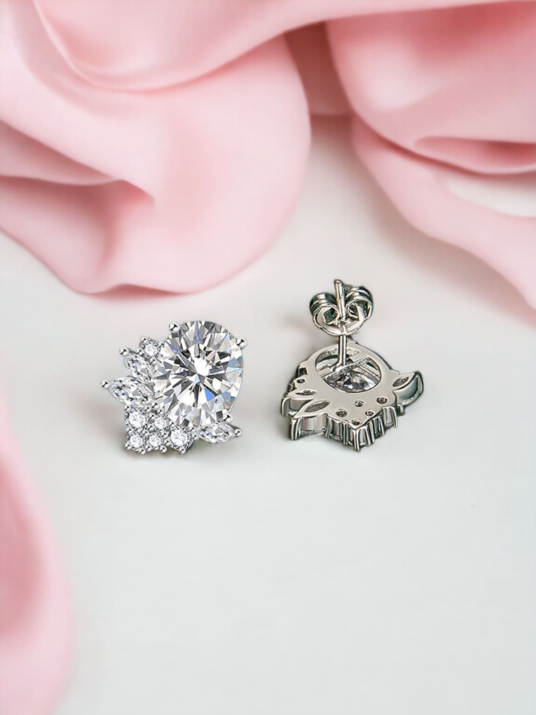 

Designs & You Silver Plated Cubic Zirconia Studded Studs Earrings