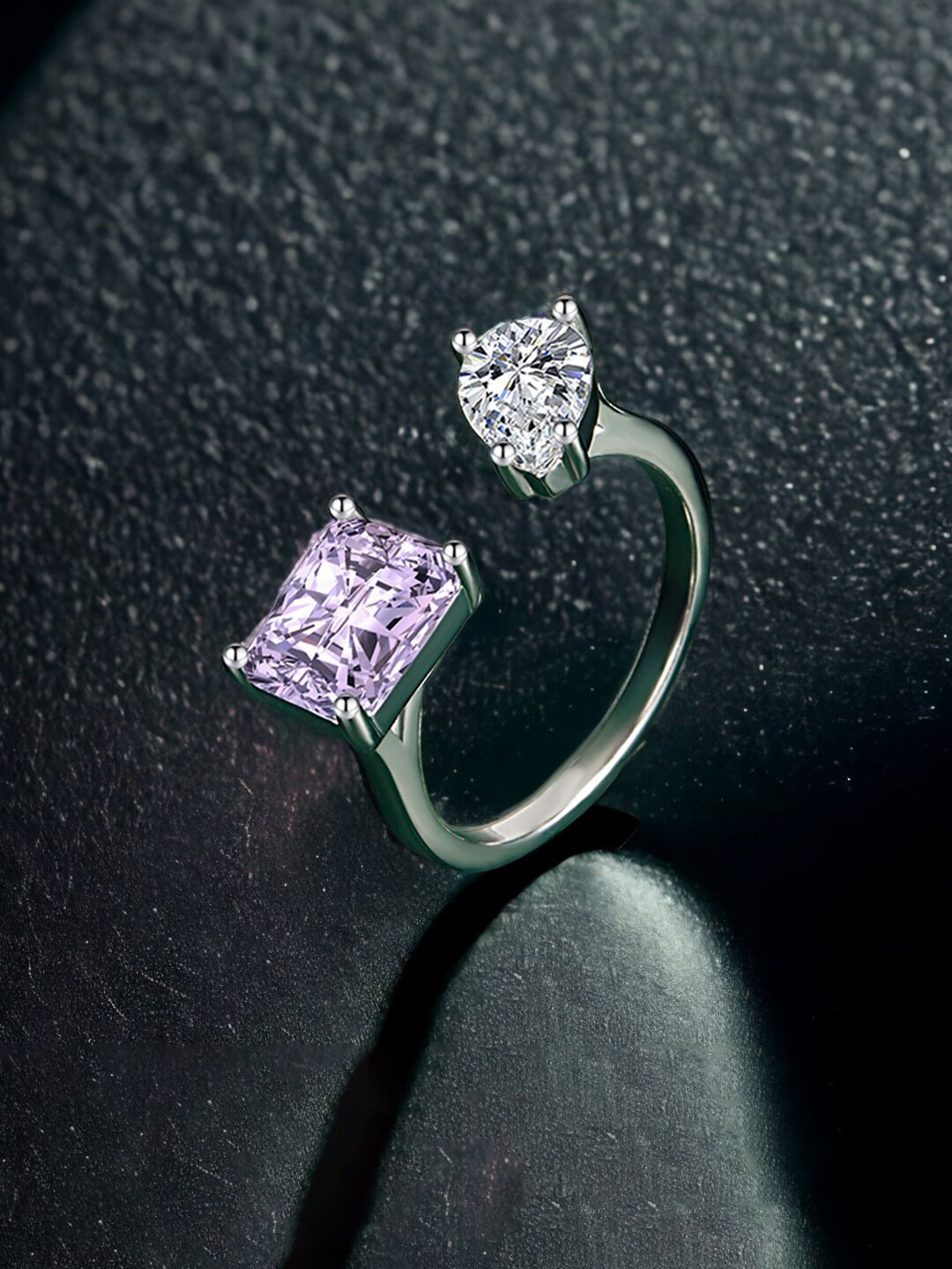 

Designs & You Silver-Plated CZ Stone-Studded Adjustable Finger Ring