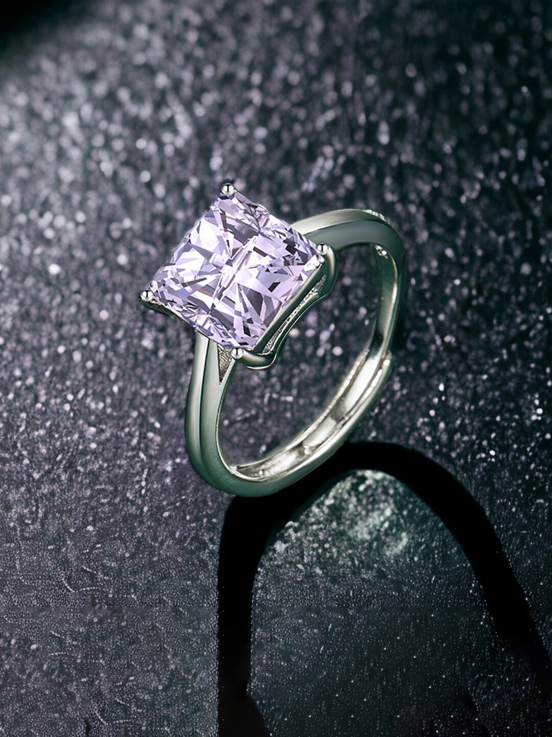

Designs & You Silver-Plated Cubic Zirconia-Studded Adjustable Finger Ring