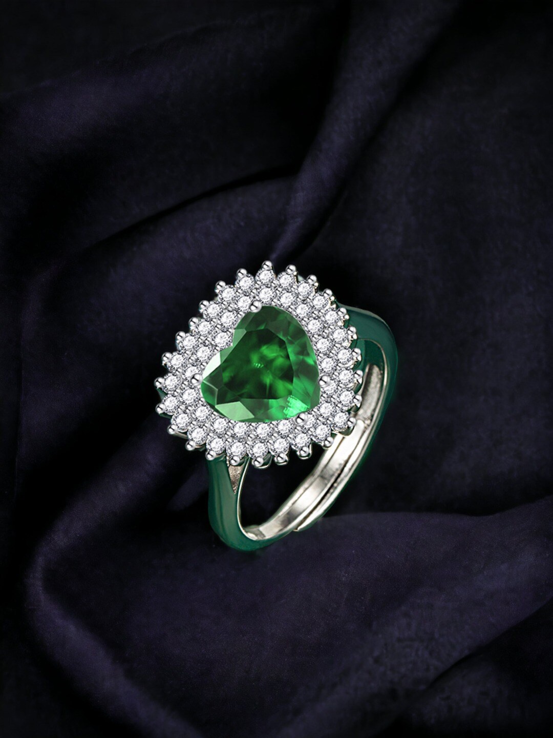 

Designs & You Silver-Plated Cubic Zirconia-Studded Adjustable Finger Ring