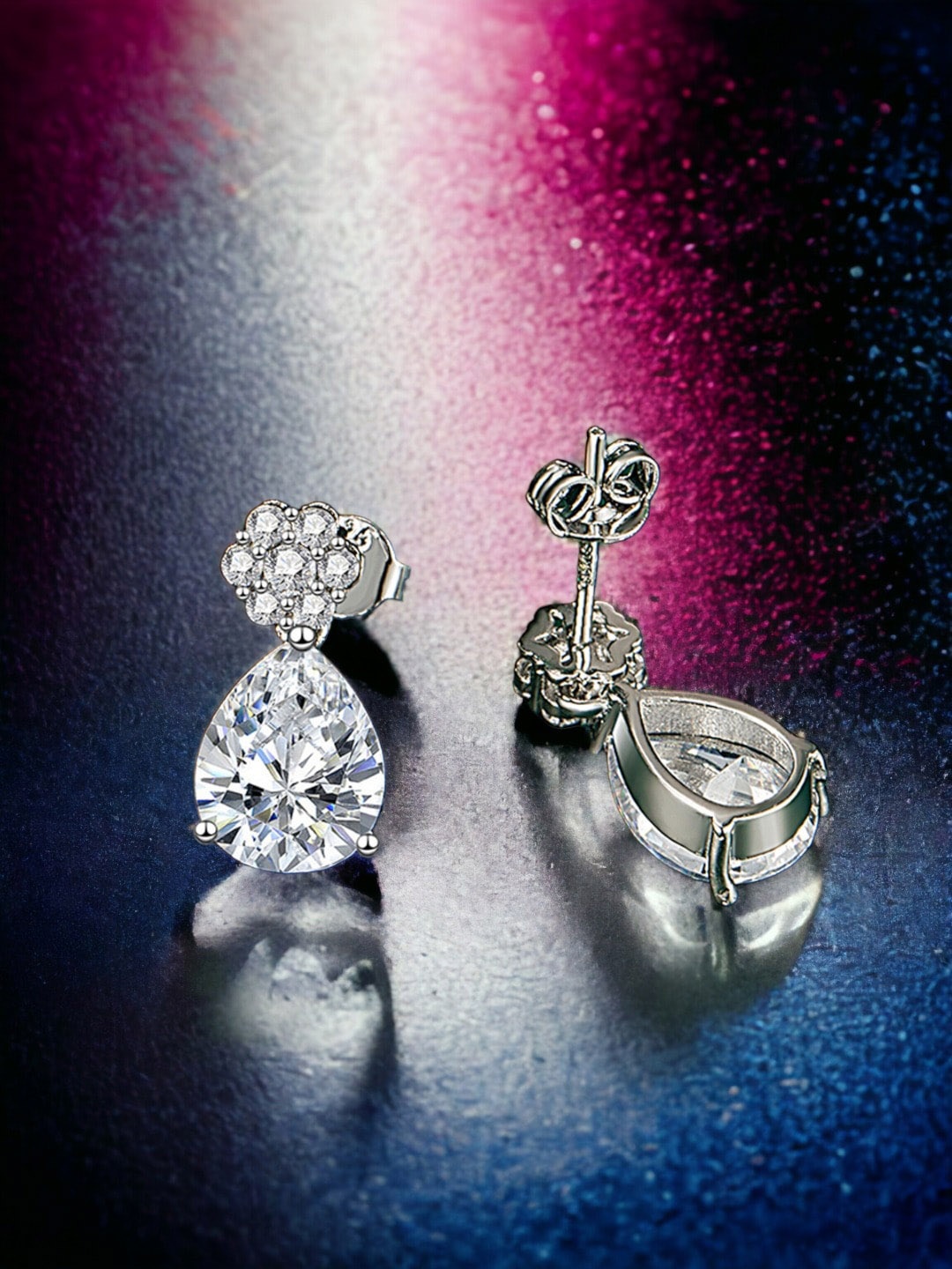 

Designs & You Silver-Plated Contemporary Cubic Zirconia Drop Earrings