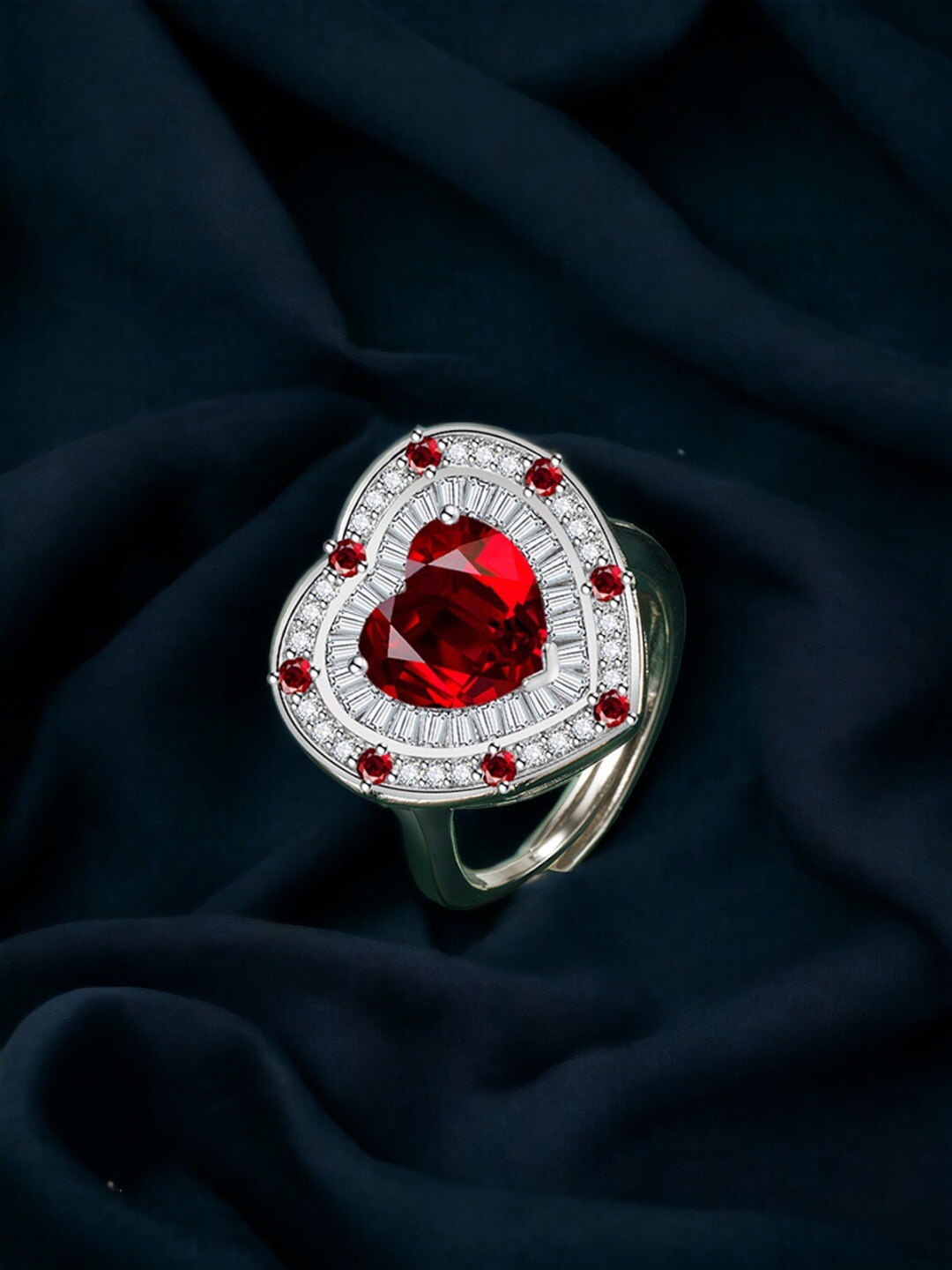 

Designs & You Silver-Plated Cubic Zirconia-Studded Adjustable Finger Ring