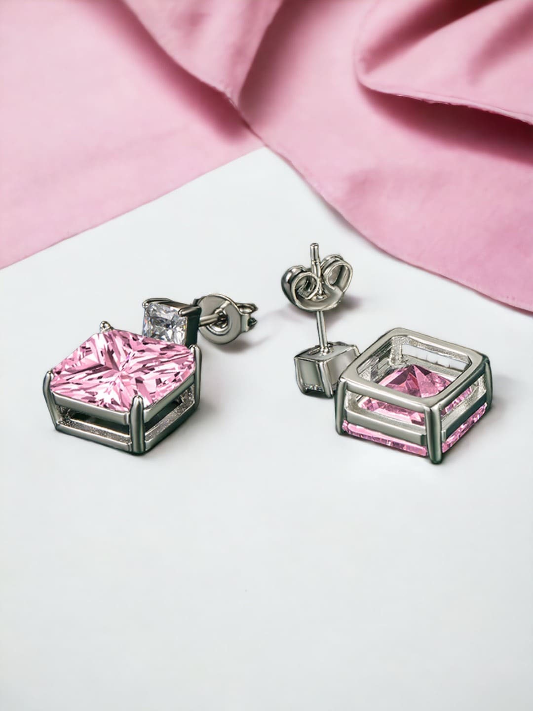

Designs & You Silver-Plated Cubic Zirconia Studded Square Drop Earrings