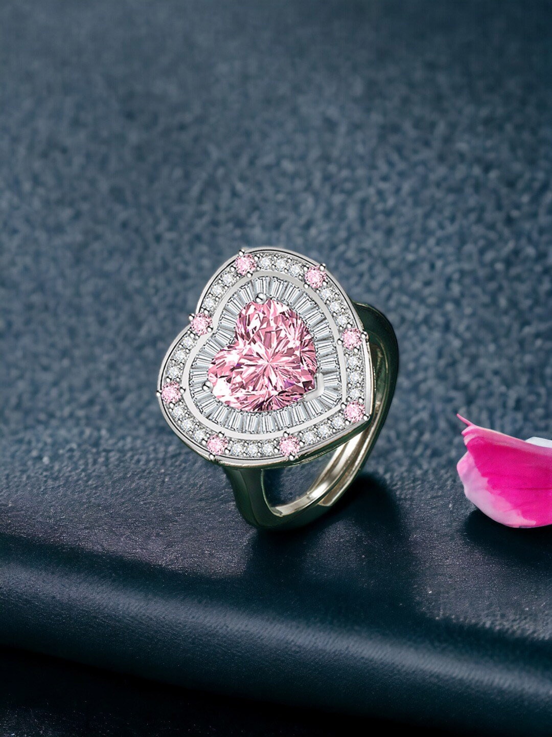 

Designs & You Silver-Plated Cubic Zirconia-Studded Adjustable Finger Ring