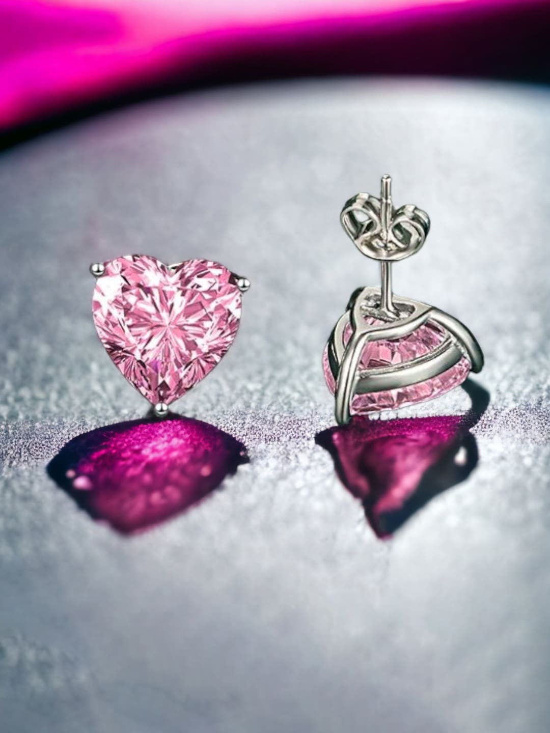 

Designs & You Silver-Plated Cubic Zirconia Studded Heart Shaped Studs Earrings, Pink