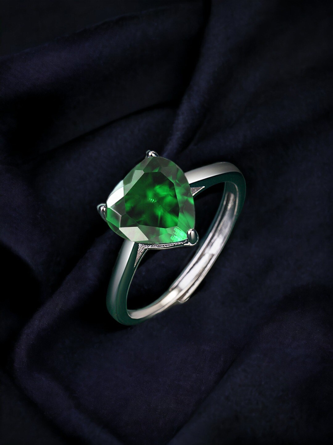 

Designs & You Silver-Plated Cubic Zirconia-Studded Adjustable Finger Ring, Green