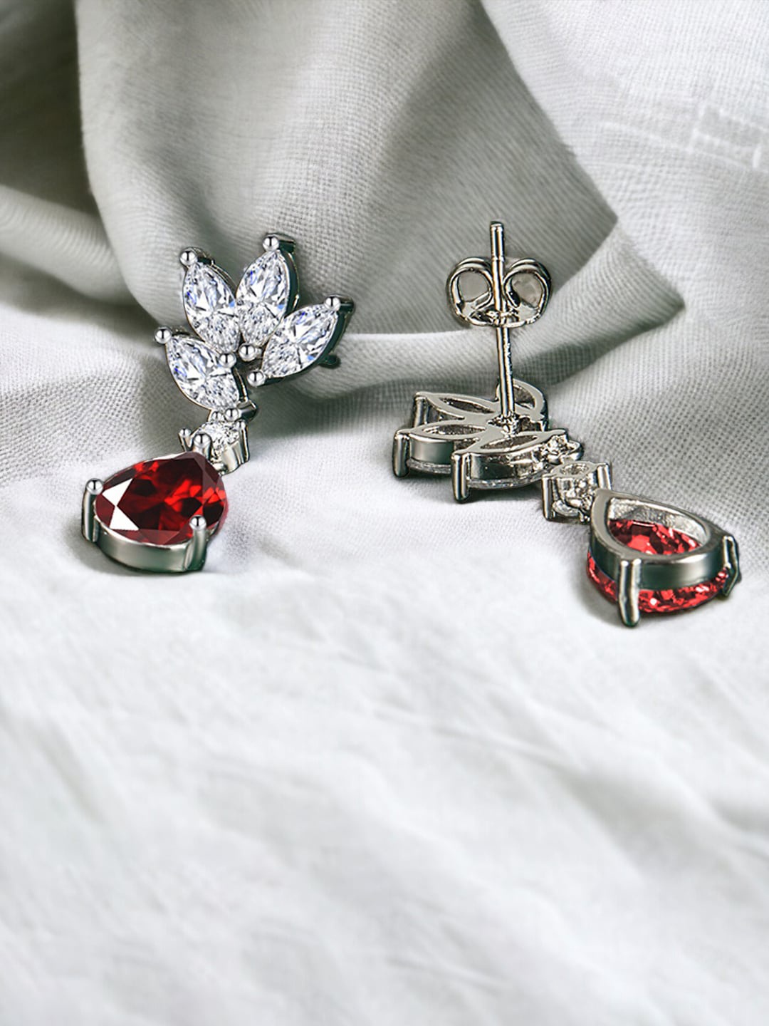 

Designs & You Silver Plated Cubic Zirconia-Studded Teardrop Shaped Drop Earrings