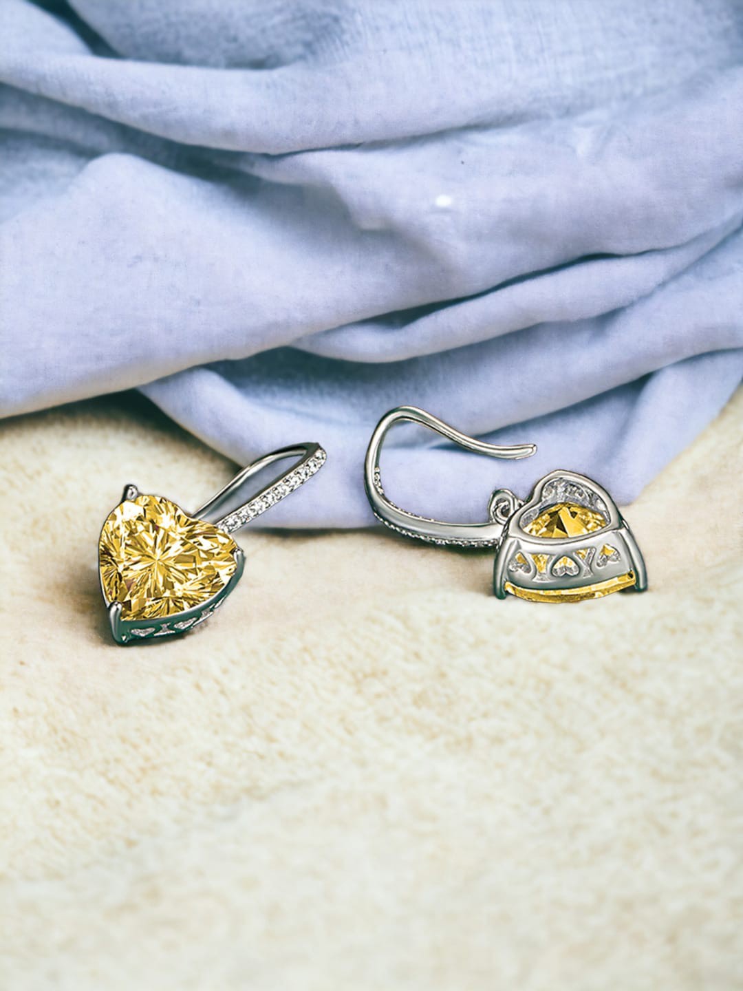 

Designs & You Silver Plated Heart Shaped Cubic Zirconia Drop Earrings, Yellow