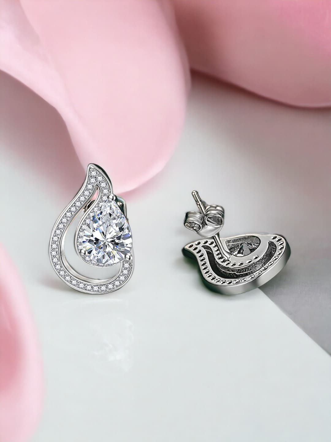 

Designs & You Silver-Plated Cubic Zirconia Teardrop Shaped Drop Earrings