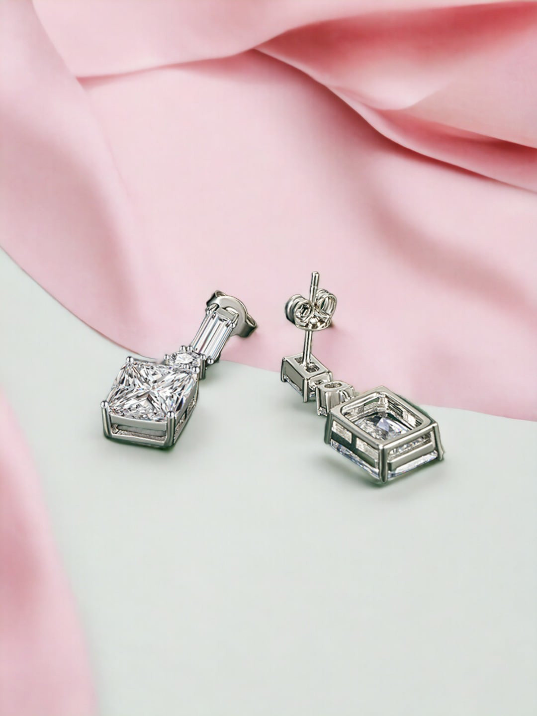 

Designs & You Silver Plated Stone Studded Geometric Drop Earrings