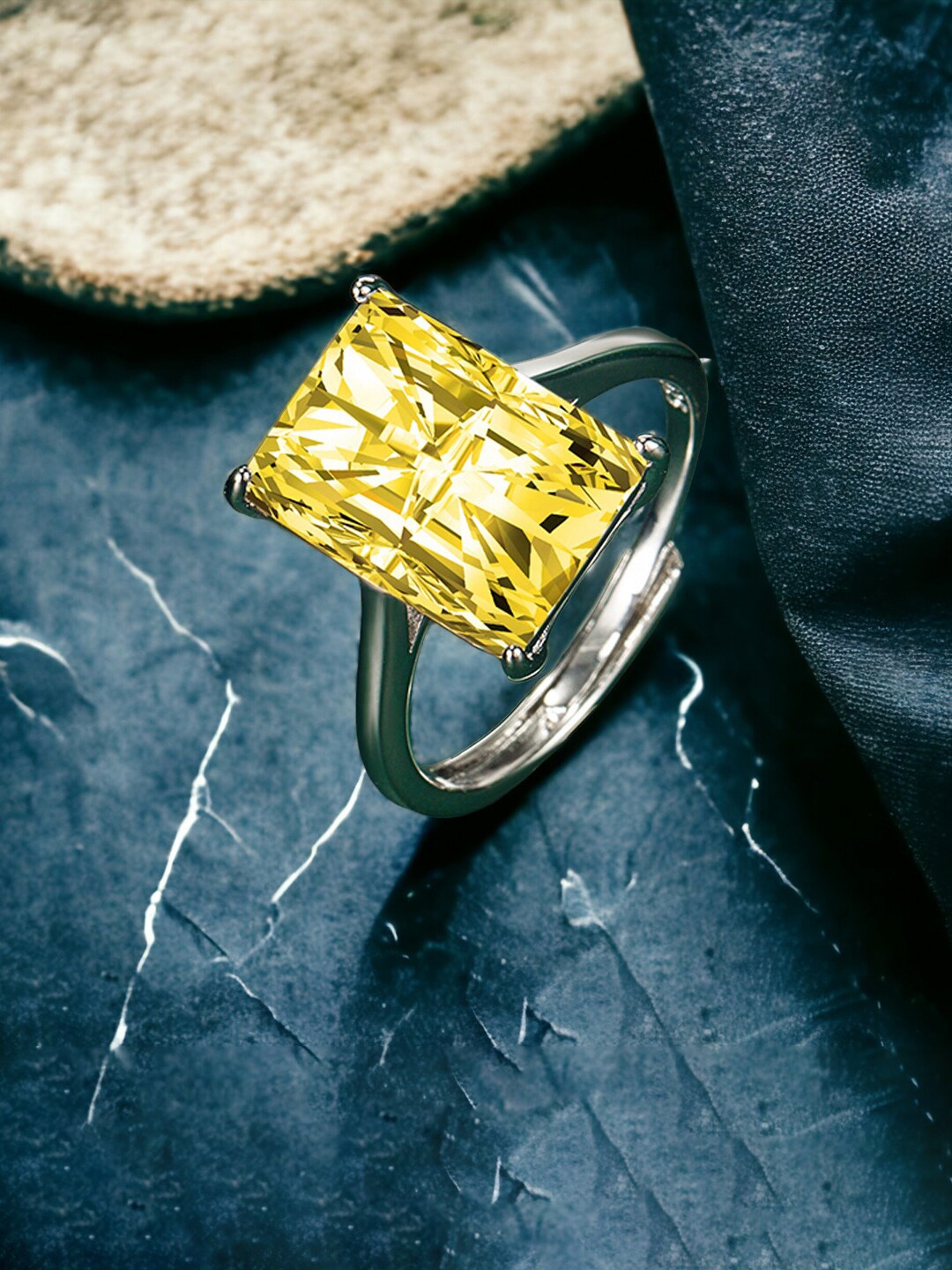 

Designs & You Silver-Plated CZ Stone-Studded Adjustable Finger Ring, Yellow