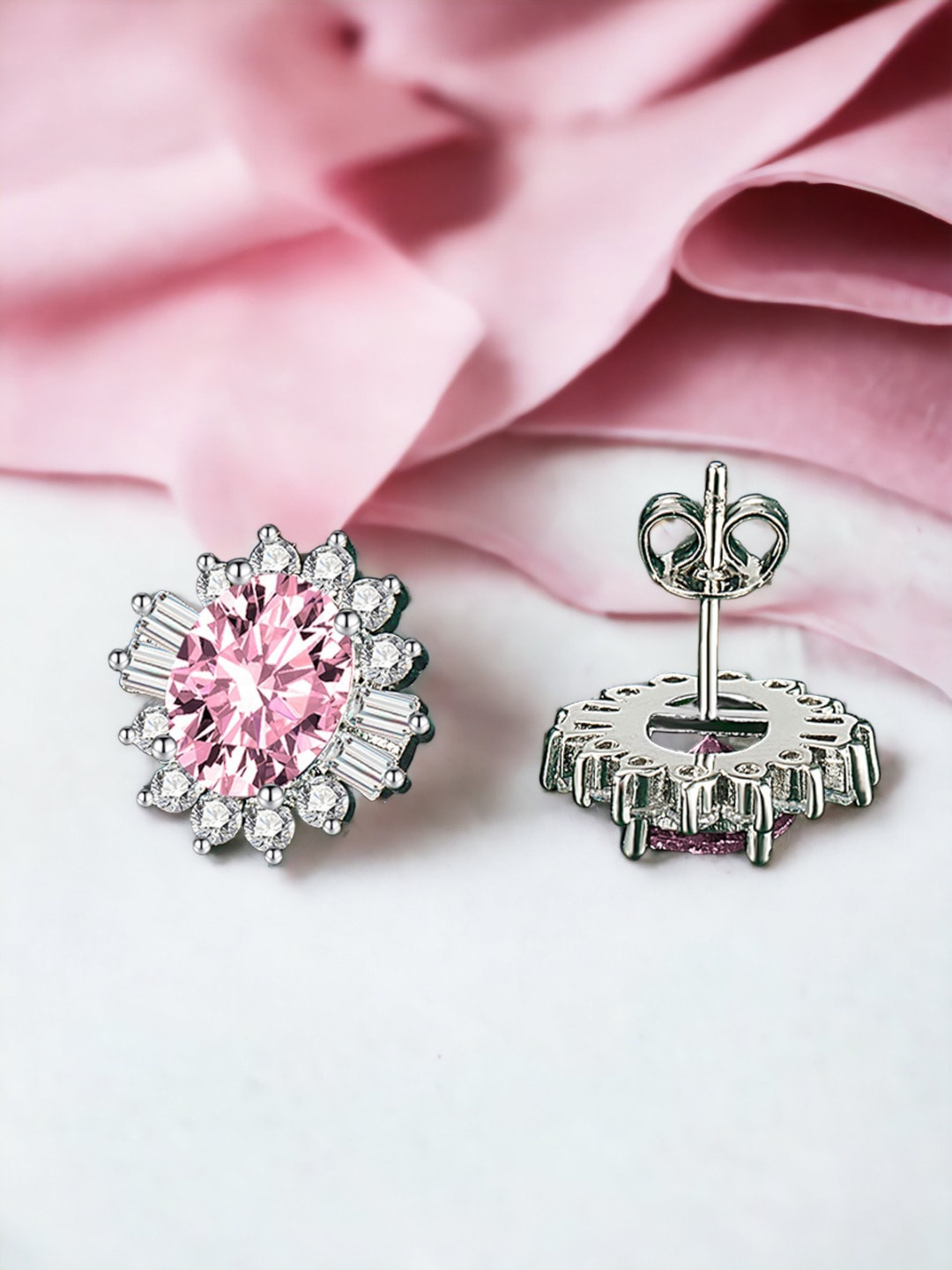 

Designs & You Silver Plated Cubic Zirconia-Studded Contemporary Studs Earrings