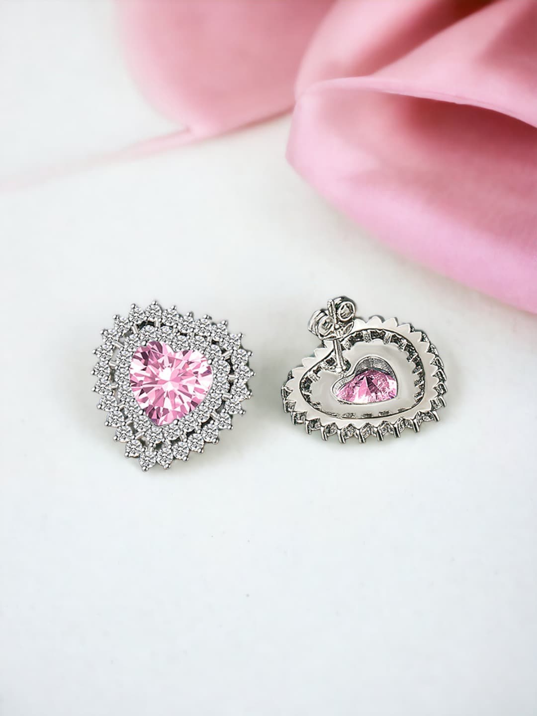 

Designs & You Silver-Plated Heart Shaped Studs Earrings, Pink