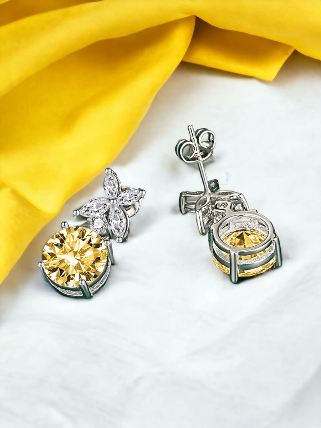

Designs & You Silver-Plated Cubic Zirconia-Studded Circular Drop Earrings, Yellow