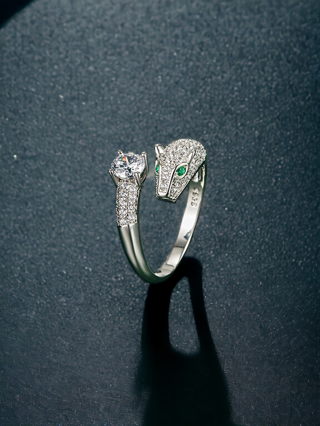 

Designs & You Silver-Plated CZ Stone-Studded Adjustable Finger Ring