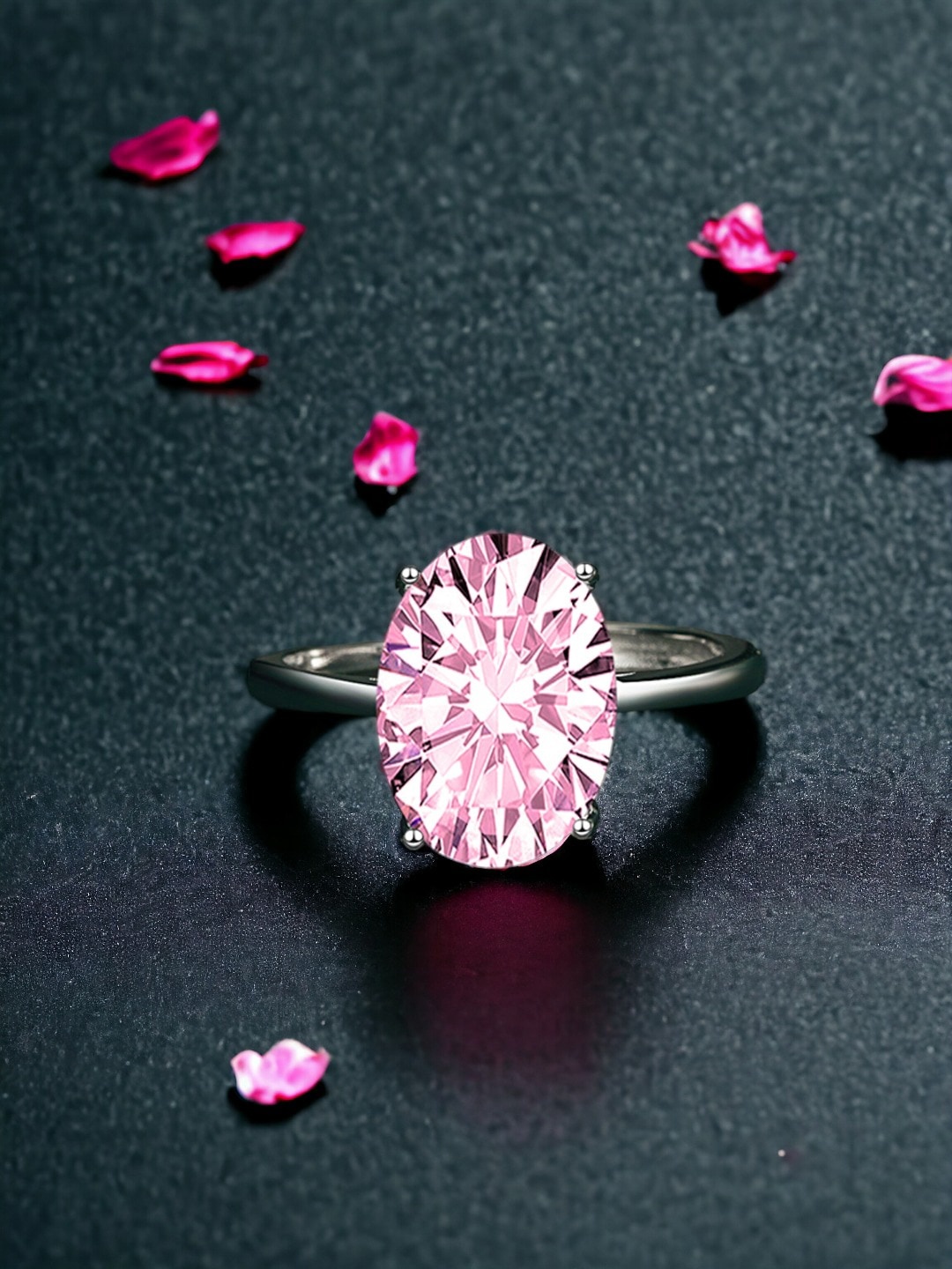 

Designs & You Silver-Plated CZ Stone-Studded Adjustable Finger Ring, Pink
