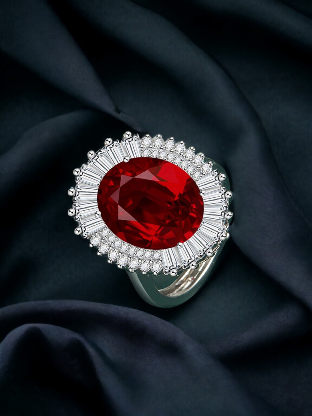 

Designs & You Silver-Plated Cubic Zirconia Studded Adjustable Finger Ring