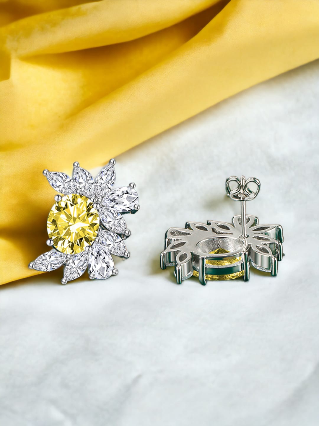 

Designs & You Silver Plated Cubic Zirconia Studded Studs Earrings