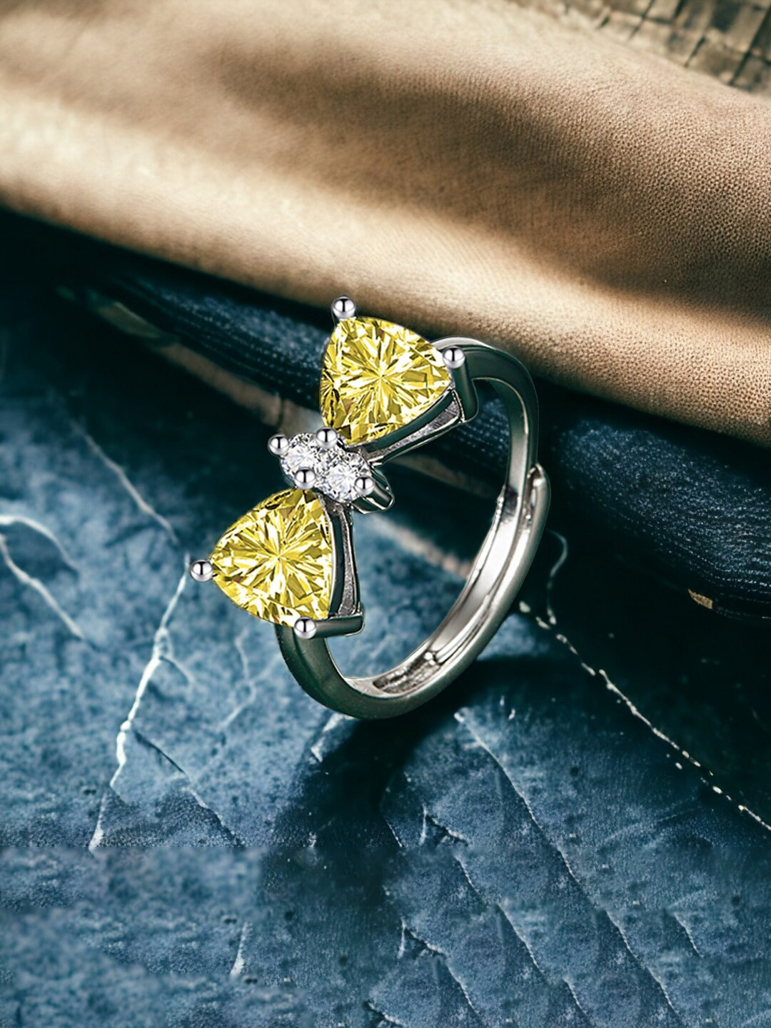 

Designs & You Silver-Plated Cubic Zirconia Studded Adjustable Finger Ring