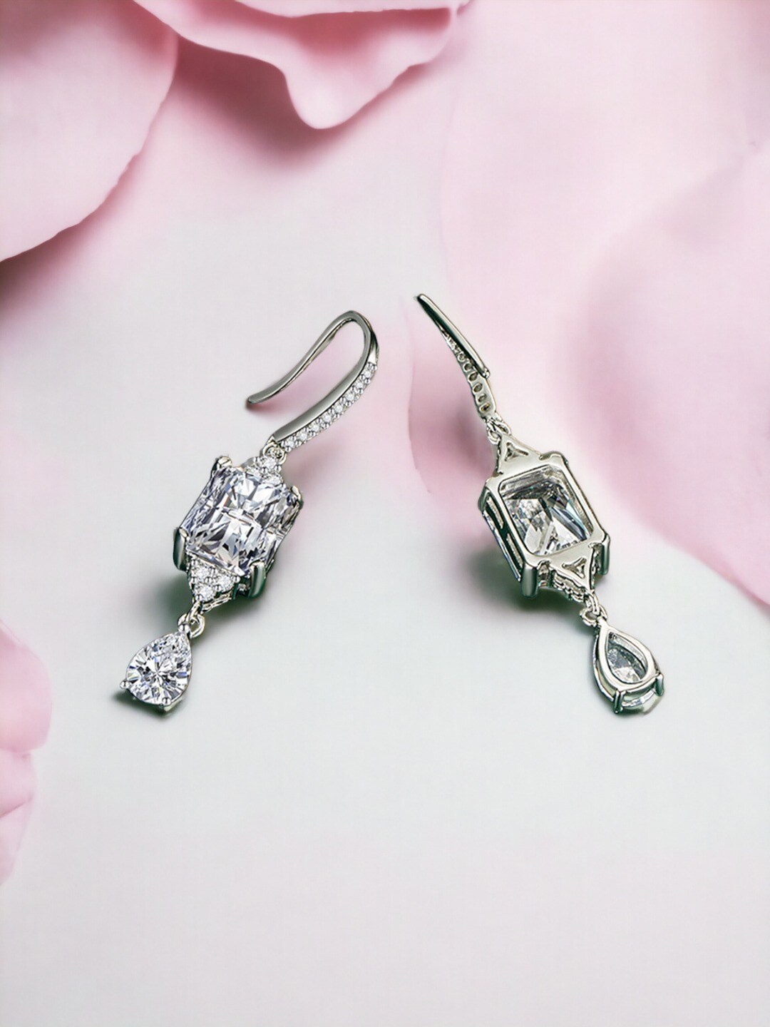 

Designs & You Silver-Plated Cubic Zirconia-Studded Geometric Drop Earrings
