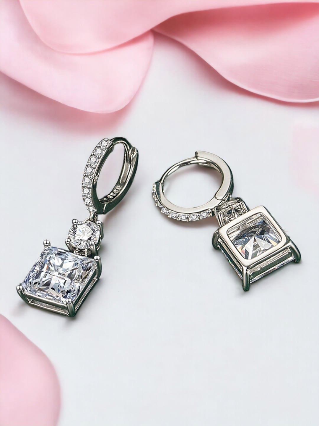 

Designs & You Silver-Plated Cubic Zirconia Square Drop Earrings