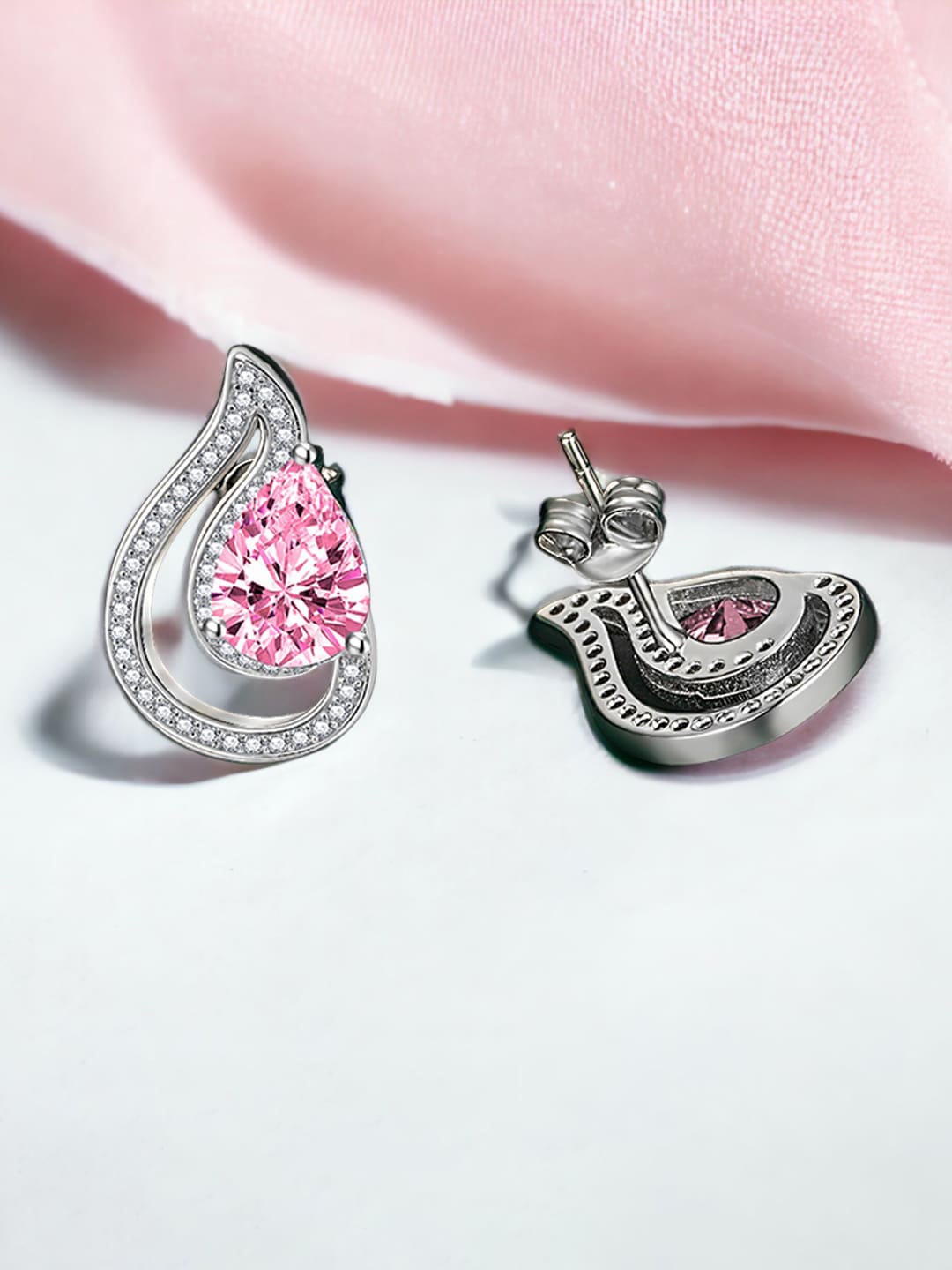 

Designs & You Pink Teardrop Shaped Silver Plated Studs Earrings