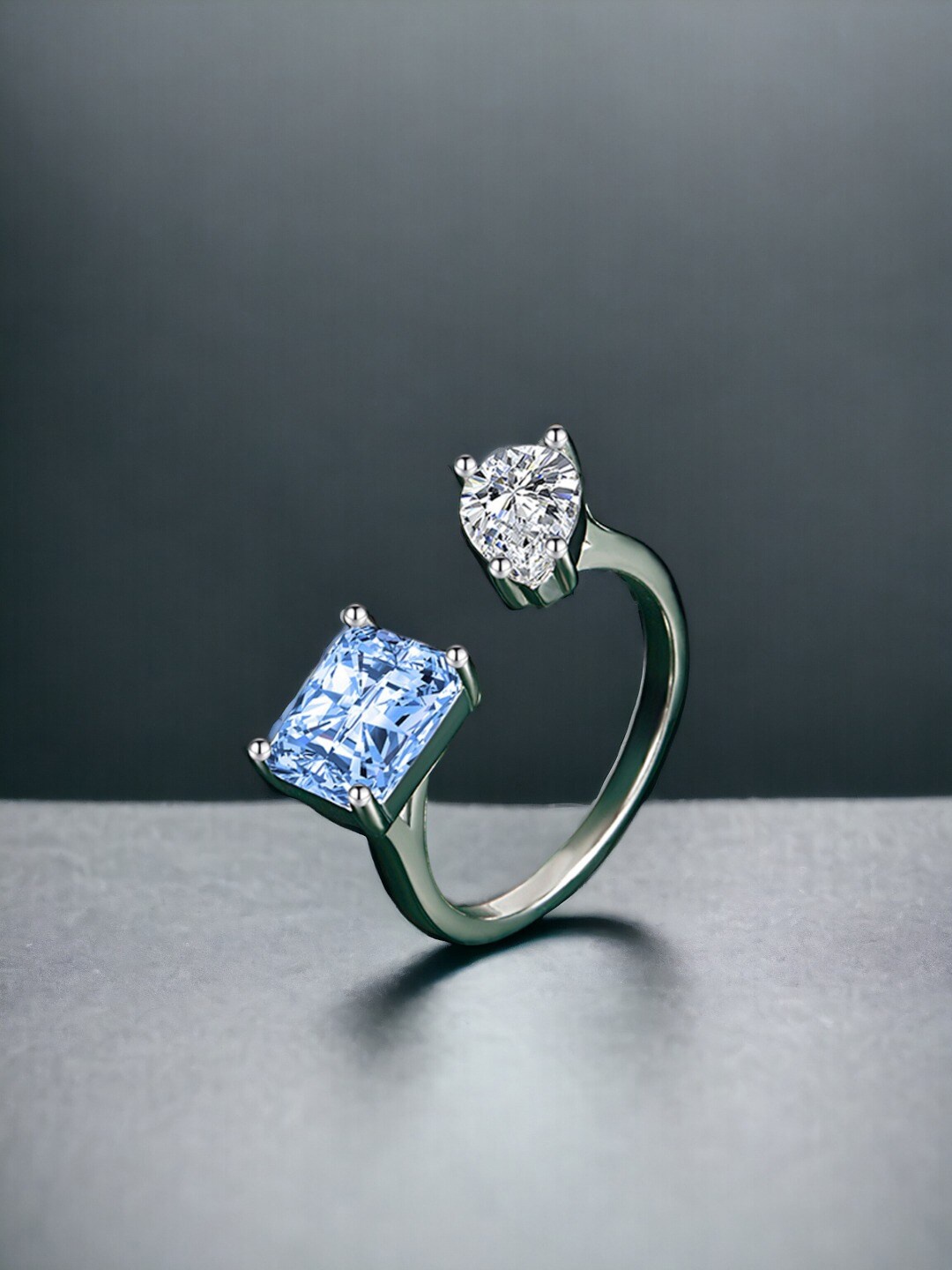 

Designs & You Silver-Plated CZ Stone-Studded Adjustable Finger Ring