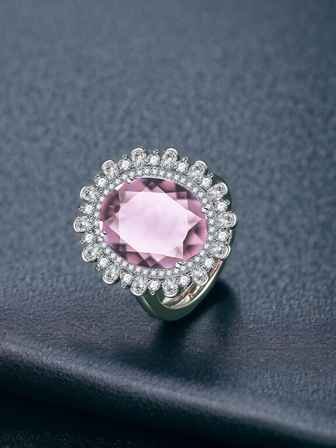

Designs & You Silver-Plated CZ Stone-Studded Adjustable Finger Ring
