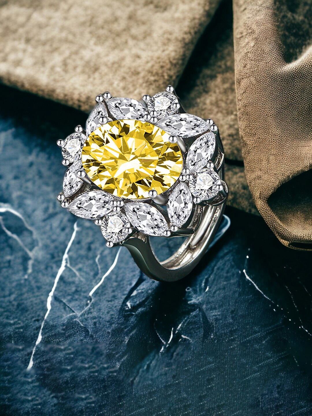 

Designs & You Silver-Plated CZ Stone-Studded Adjustable Brass Finger Ring