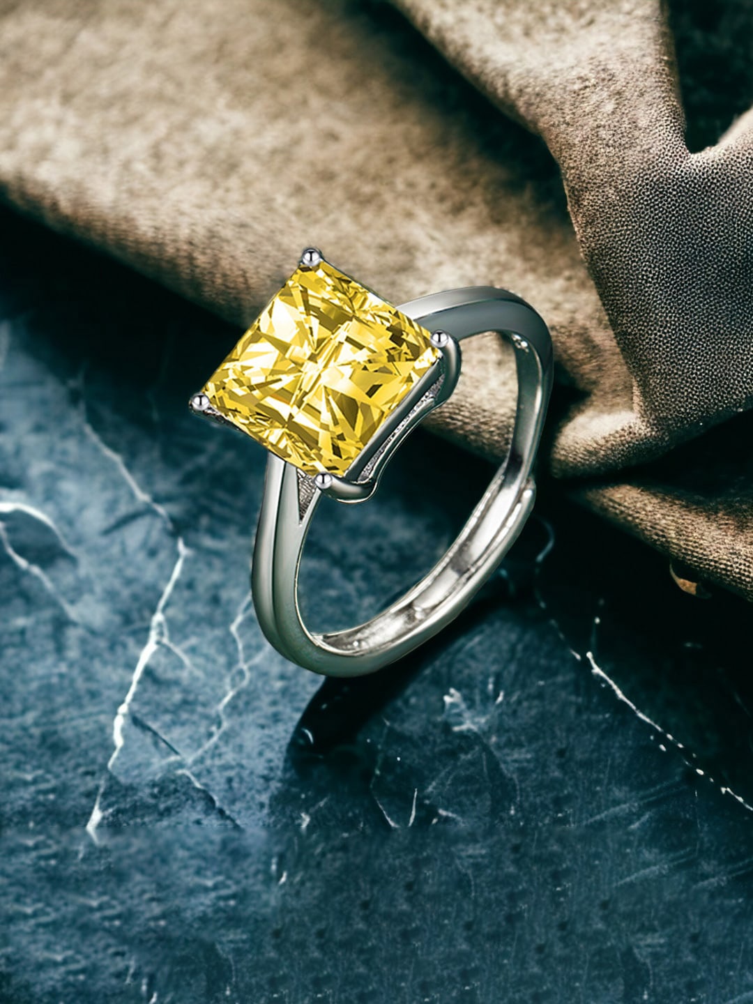 

Designs & You Silver-Plated CZ Stone-Studded Adjustable Brass Finger Ring