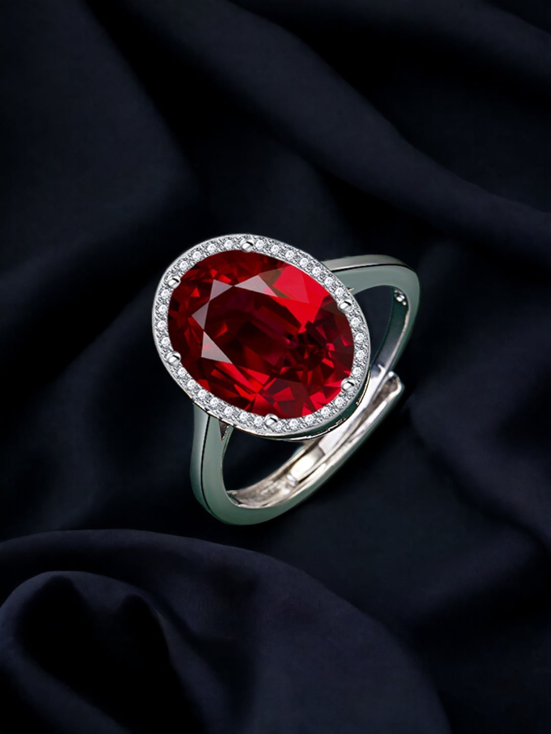

Designs & You Silver-Plated CZ Stone-Studded Adjustable Brass Finger Ring