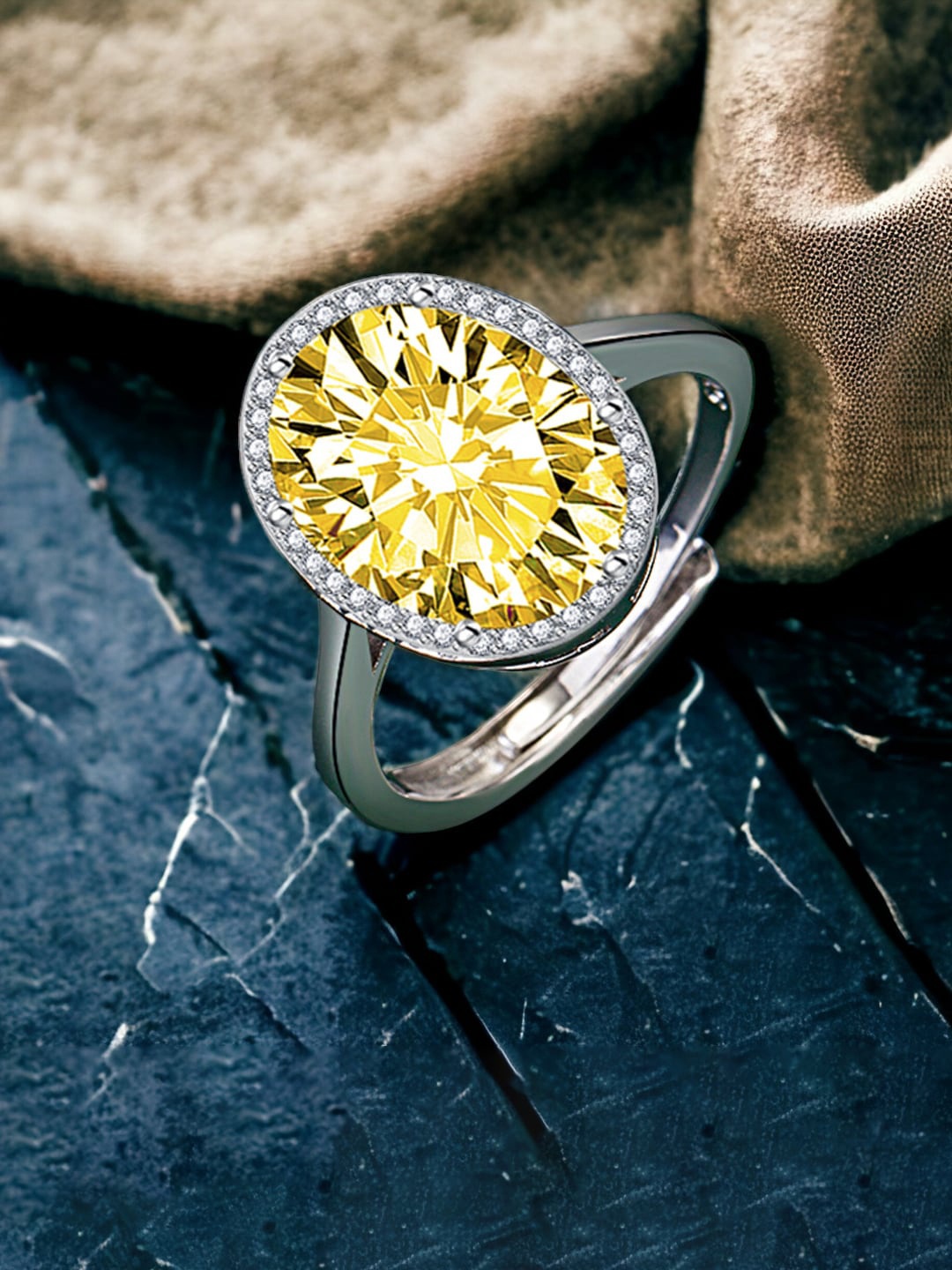 

Designs & You Silver-Plated CZ Stone-Studded Adjustable Brass Finger Ring