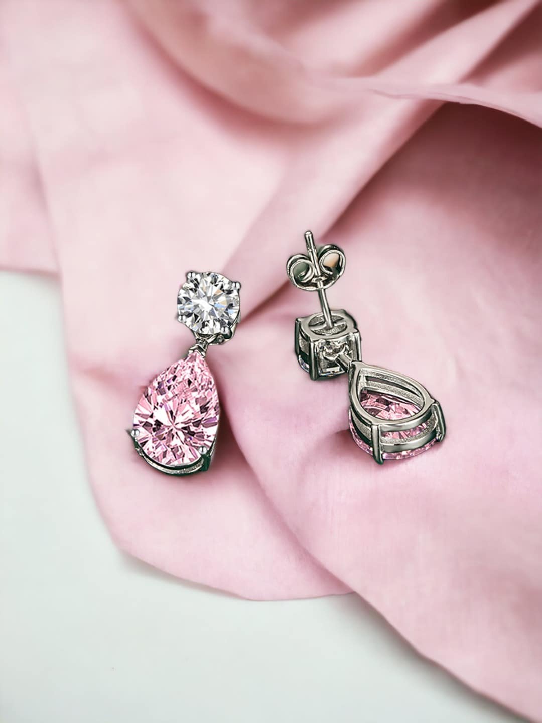 

Designs & You Silver Plated Cubic Zirconia Teardrop Shaped Drop Earrings