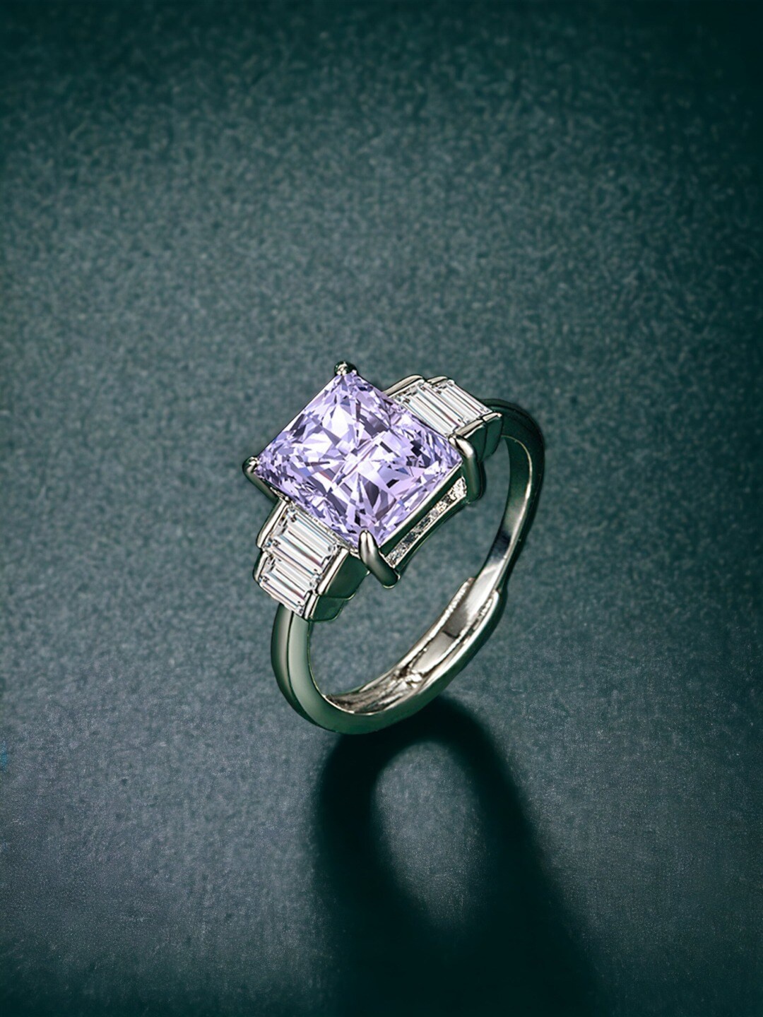 

Designs & You Silver-Plated CZ Stone-Studded Adjustable Brass Finger Ring