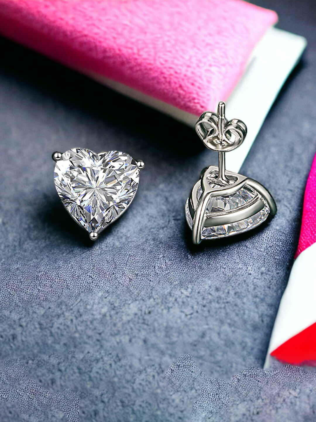 

Designs & You Silver-Plated Heart Shaped Studs Earrings