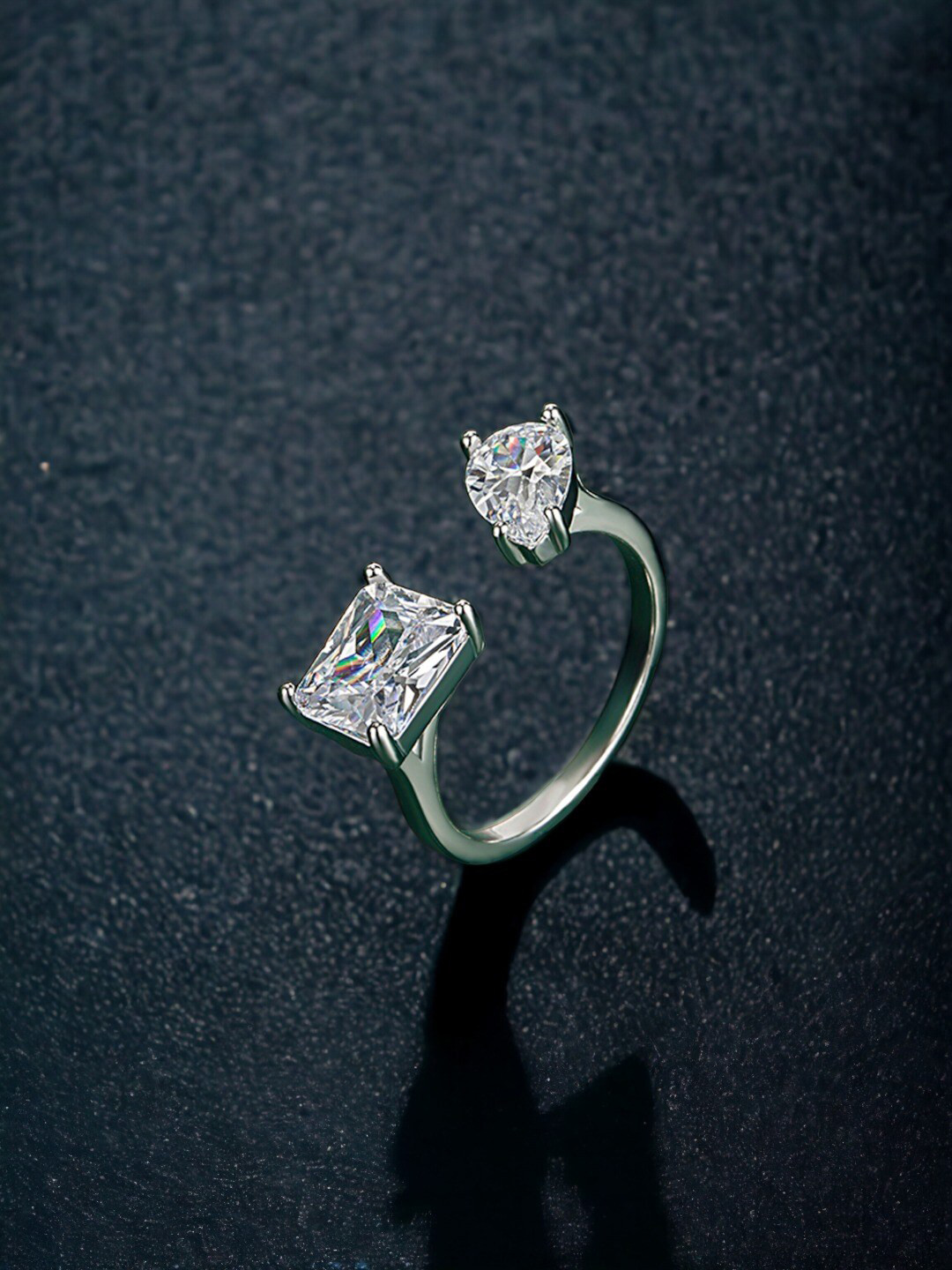 

Designs & You Silver-Plated Cubic Zirconia Stone-Studded Adjustable Finger Ring